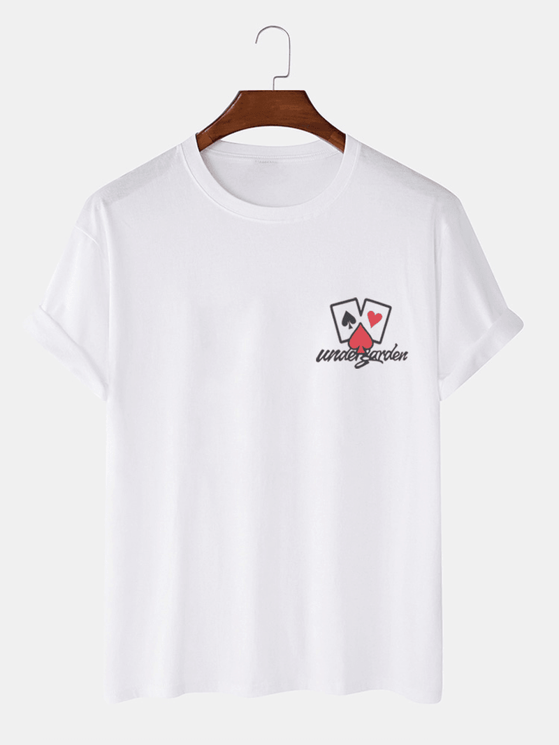 Mens Casual 100% Cotton Poker Chest Print Short Sleeve T-Shirts - MRSLM