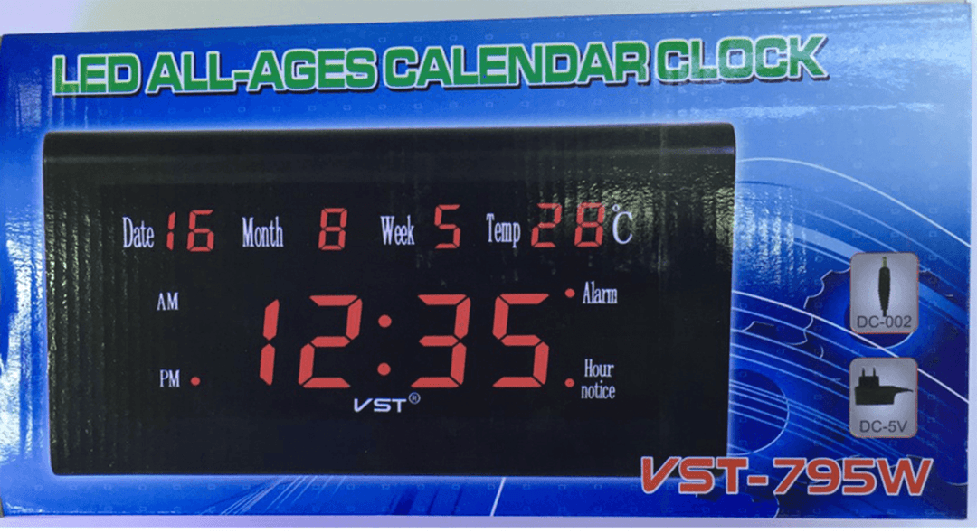 VST ST-5 12/24 Hours Desktop Clock Big Number Lcd Display Temperature Date Week Month Table Clock - MRSLM