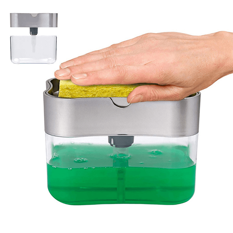 Soap Pump Dispenser with Sponge Holder Manual Press Soap Organizer Cleaning Liquid Dispenser Container Kitchen Cleaner Tool - MRSLM