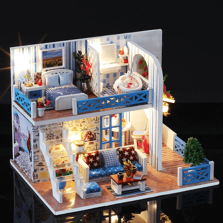 DIY Miniature Dollhouse with Furniture Kit Children Assemble Mini Doll House Model Toys - MRSLM