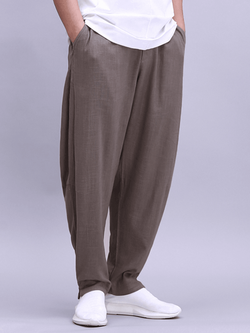 Mens Cotton Lightweight Breathable Wide Leg Loose Yoga Casual Pants - MRSLM