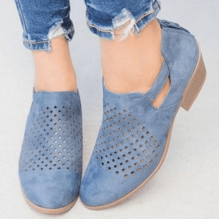 Large Size Women Pattern Hollow Out Suede Slip on Pumps - MRSLM
