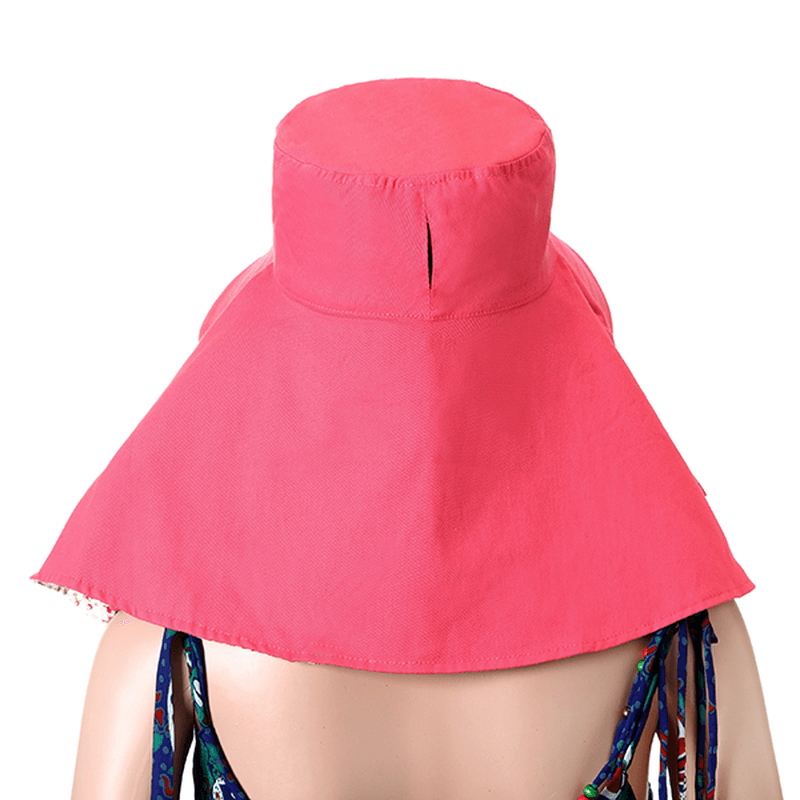 Women Face Neck Protection Wide Brim Beach Hat Double-Side Flower Print Outdoor Gardening Caps - MRSLM