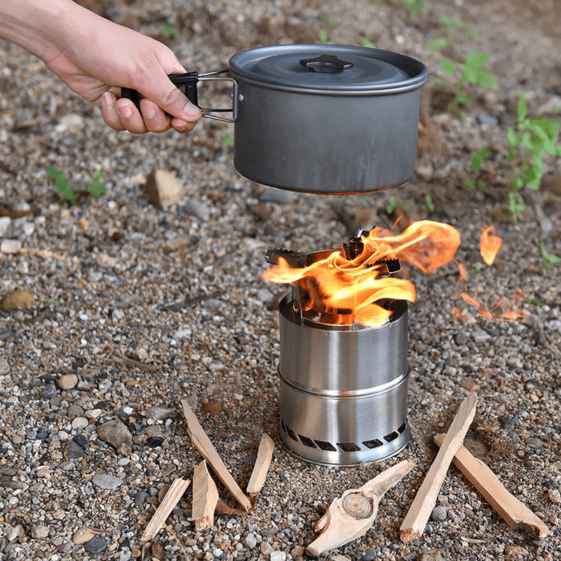 AOTU 1-2 People Outdoor Portable Windproof Cooking Stove Stainless Steel Detachable Wood Burner Furnace Camping Picnic - MRSLM