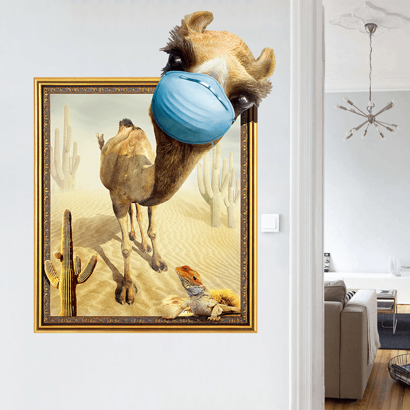 Miico Creative 3D Desert Camel Frame PVC Removable Home Room Decorative Wall Door Decor Sticker - MRSLM