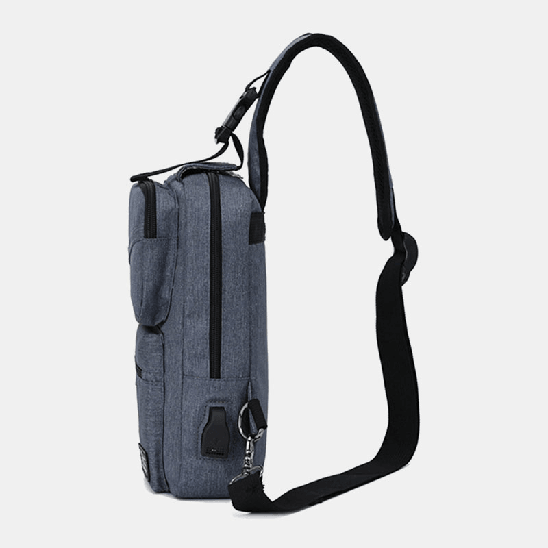 Men Large Capacity USB Chargeable Hole Headphone Hole Waterproof Chest Bags Shoulder Bag Crossbody Bags - MRSLM