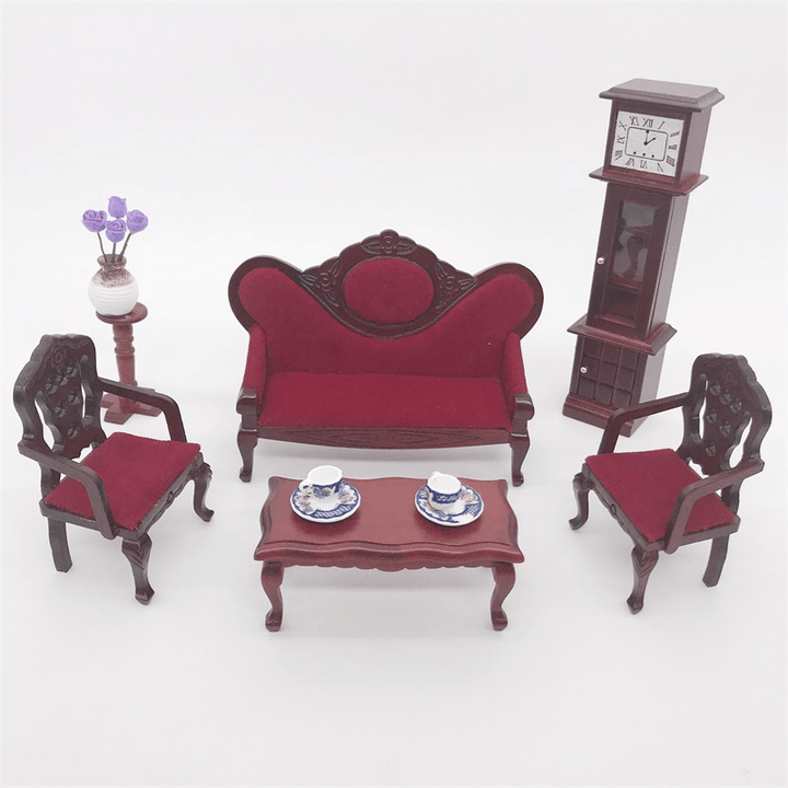 Mini Wooden Furniture Doll House Mahogany Color Sofa - MRSLM