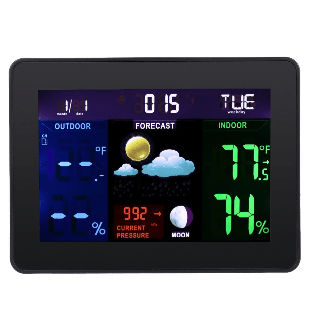 TS-70 LCD Digital Weather Station Professional Black Thermometer Hygrometer Wireless Alarm Clock with 1 Transmitter - MRSLM