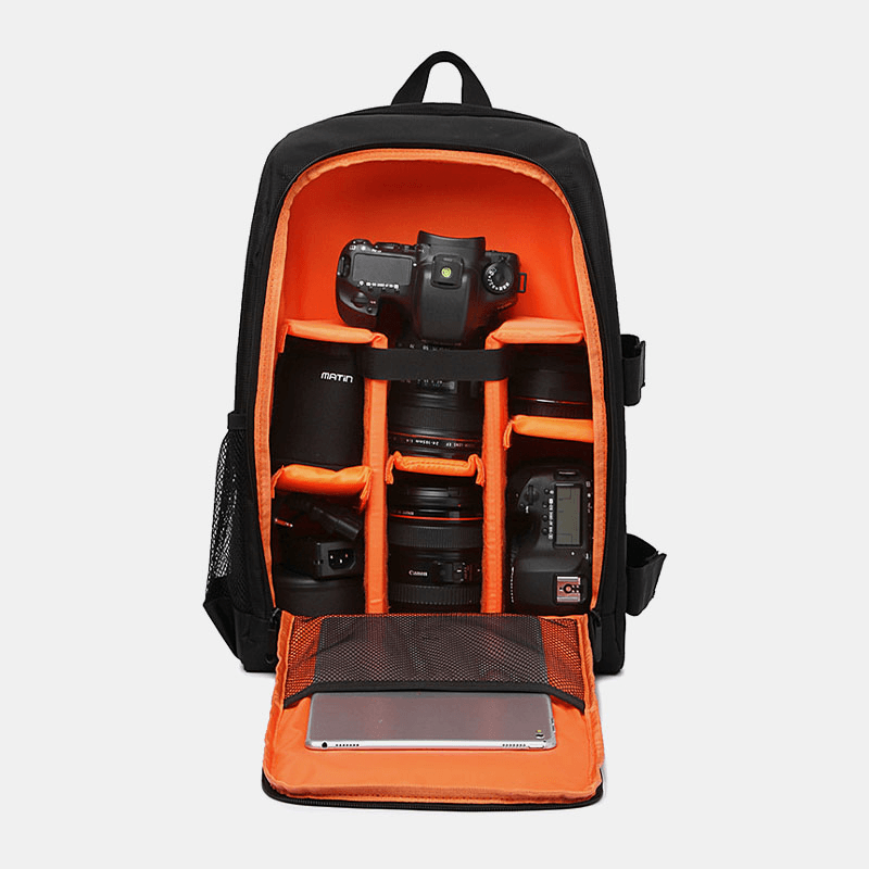 Men Nylon Waterproof Solid Color Large Capacity Camera Equipment Laptop Camera Bag Backpack - MRSLM