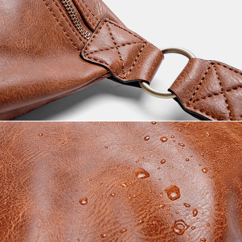 Men Large Capacity Waterproof Crossbody Bag PU Leather Anti-Theft Casual Waist Bag Chest Bag Shoulder Bag - MRSLM