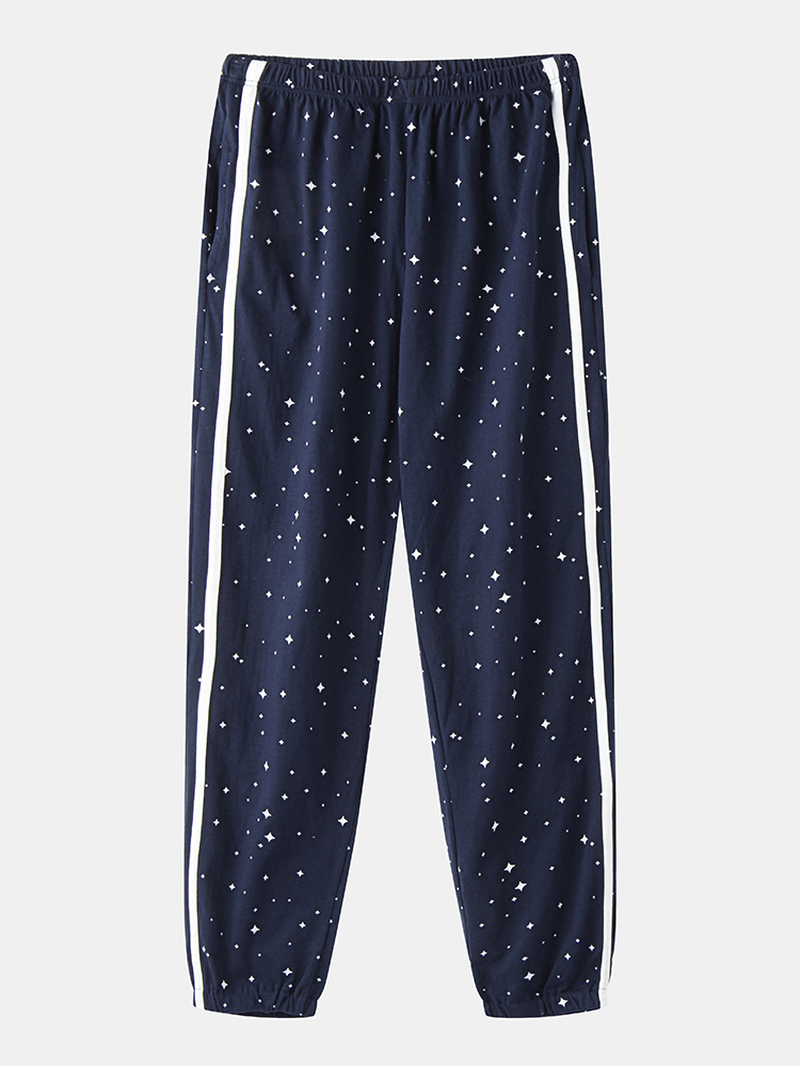 Women Allover Starry Sky Figure Print Revere Collar Cotton Cuffed Pajamas Sets - MRSLM