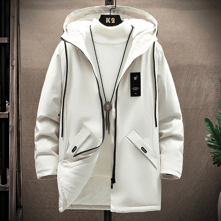 Men'S Solid Color Hooded Jacket Korean Version plus Velvet Thickening - MRSLM