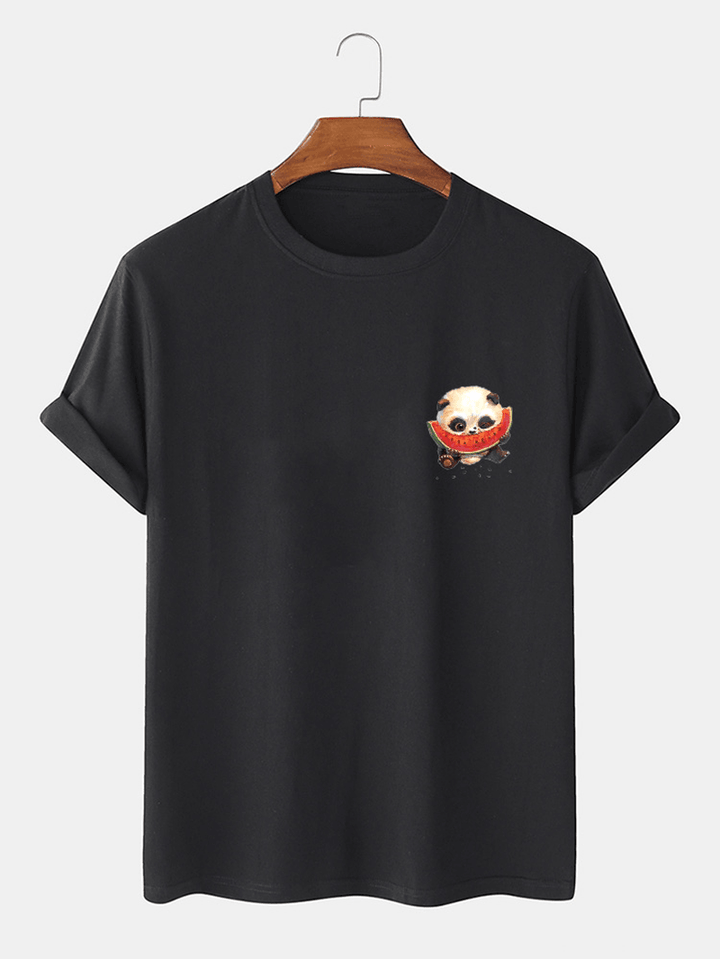 Mens 100% Cotton Cartoon Panda Printed round Neck Short Sleeve T-Shirts - MRSLM