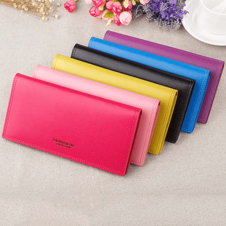 Women Candy Color Long Wallets Casual Purse Card Holder Coin Bags - MRSLM