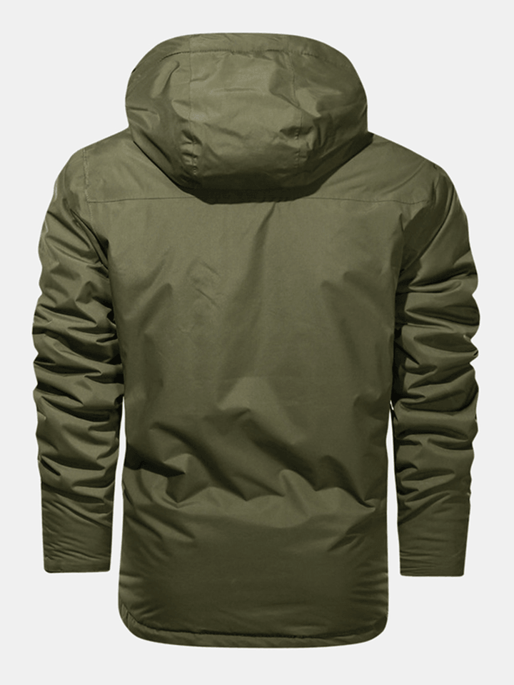 Mens Waterproof Windproof Solid Color Zipper Simple Hooded Jacket - MRSLM