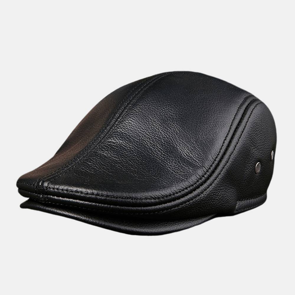 First Layer Cowhide Men'S Leather Beret Hats Fashion Forward Hat Beret Caps - MRSLM
