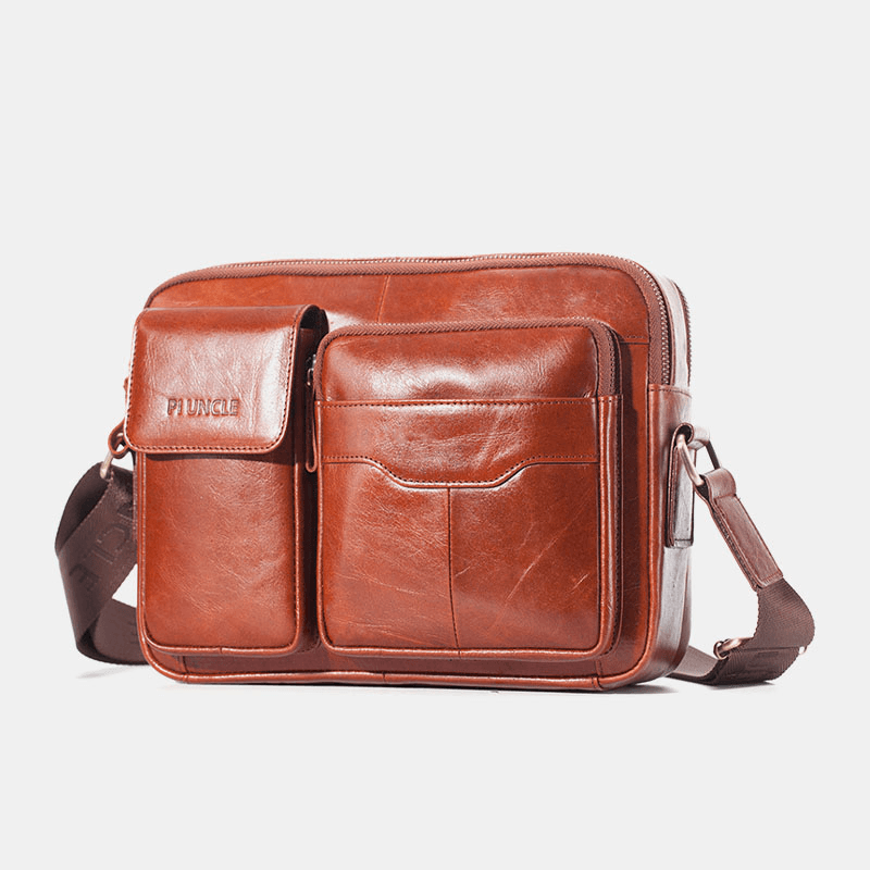 Men Genuine Leather Large Capacity Crossbody Bag Business Bag for Outdoor Business - MRSLM