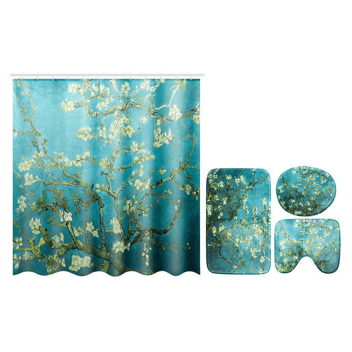 Flower Waterproof Shower Curtain Waterproof Polyester Fabric Bathroom Curtains for 12 Hooks - MRSLM
