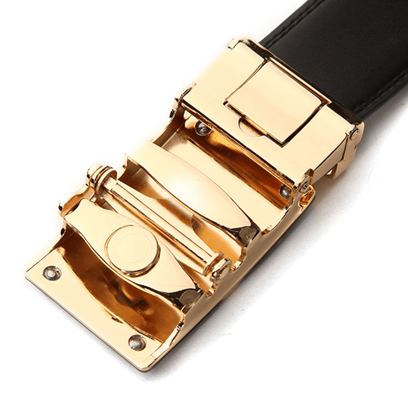 120CM Men Second Floor Cowhide Frosted Gold Silver Alloy Automatic Buckle Belt - MRSLM