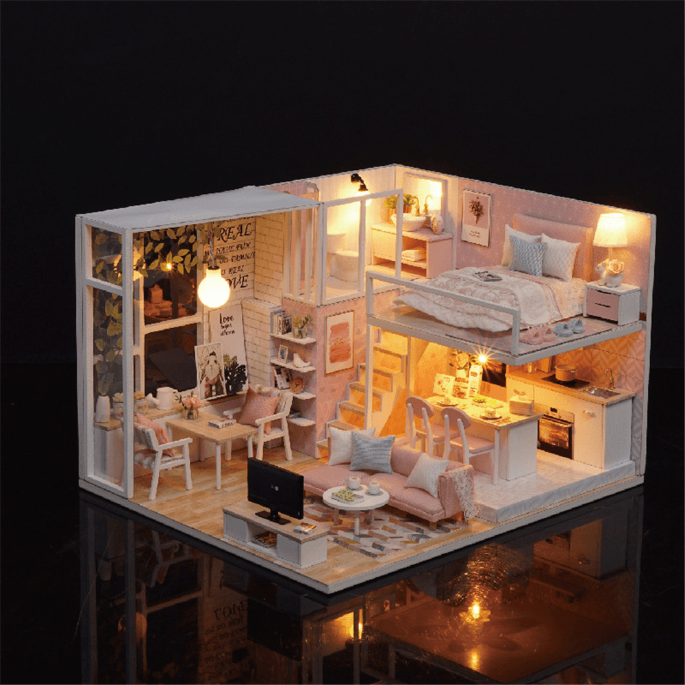 Cuteroom L-022 Quiet Life DIY Doll House with Furniture Light Cover Gift Toy - MRSLM