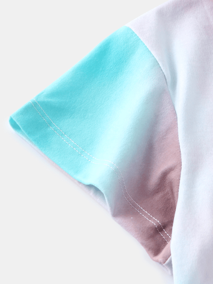 Tie Dye Print Loungewear Set Dradient Short Sleeve Two Piece Pajamas - MRSLM