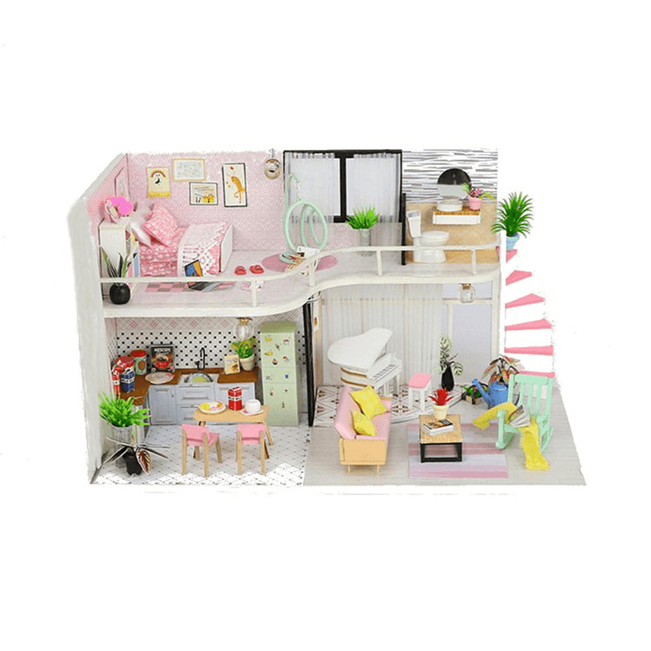 Hoomeda Handmake DIY Wood Dollhouse Miniature Doll House with Dust Cover - MRSLM