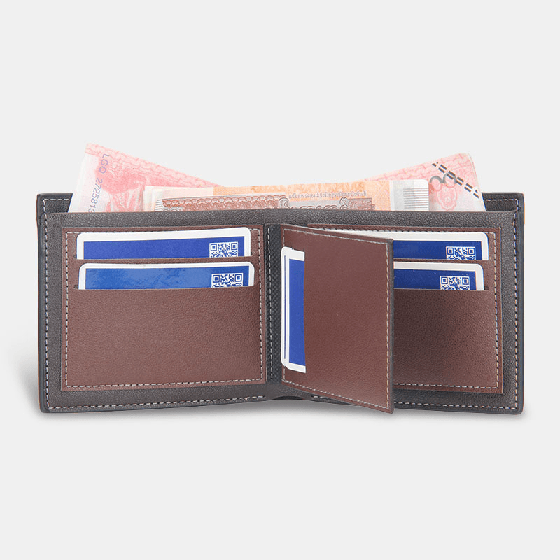 Men Thin Bifold Denim Pattern PU Leather Wallet Multi-Card Slot Card Holder Large Capacity Coin Purse - MRSLM