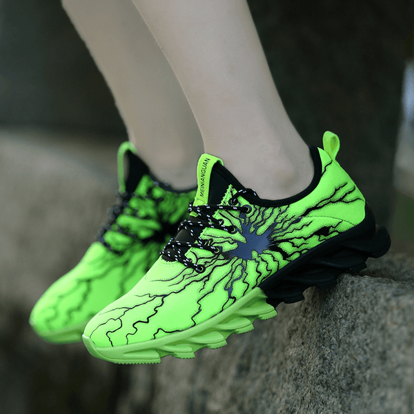 Men Breathable Fabric Soft Blade Sole Pattern Comfy Sports Casual Running Shoes - MRSLM