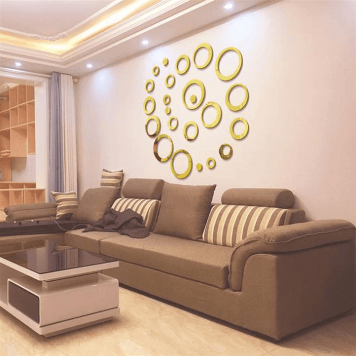 3D Mirror Acrylic Wall Stickers Circle Ring Gold Decal Modern Home DIY Decoration - MRSLM