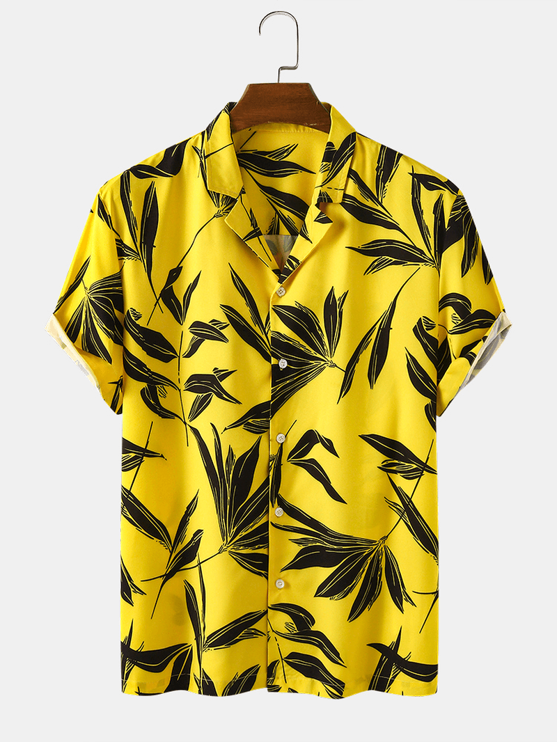 Bangood Designed Mens Tropical Leaf Print Short Sleeve Shirts - MRSLM