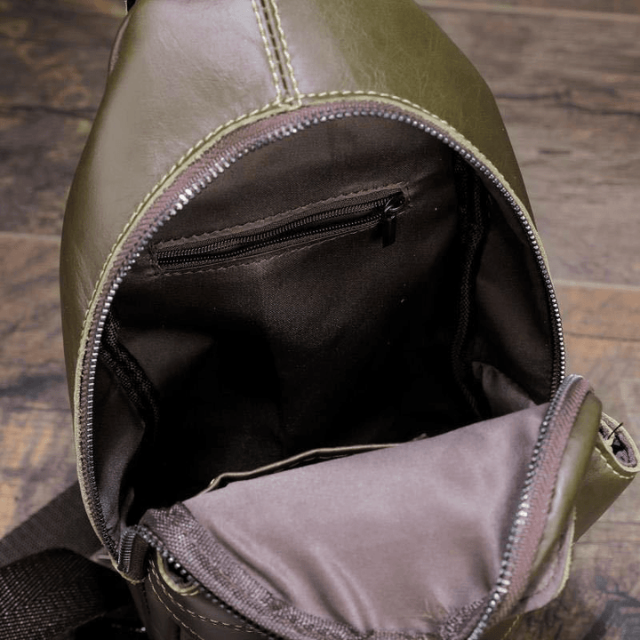 Men Genuine Leather Anti-Theft Retro Casual Business Crossbody Bag Chest Bag Sling Bag - MRSLM
