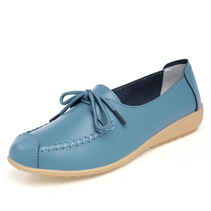 Pure Color Lace up Soft Sole Casual round Toe Flat Shoes - MRSLM