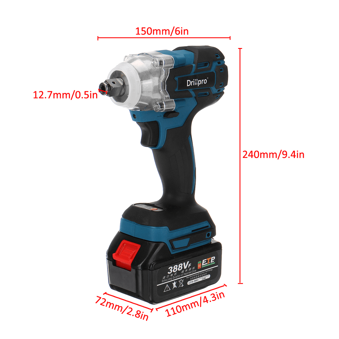 Drillpro 388VF 520N.M Brushless Electric Cordless Impact Wrench 1/2 Inch Drill Driver Power Tool for Home for Makita 18V Battery - MRSLM