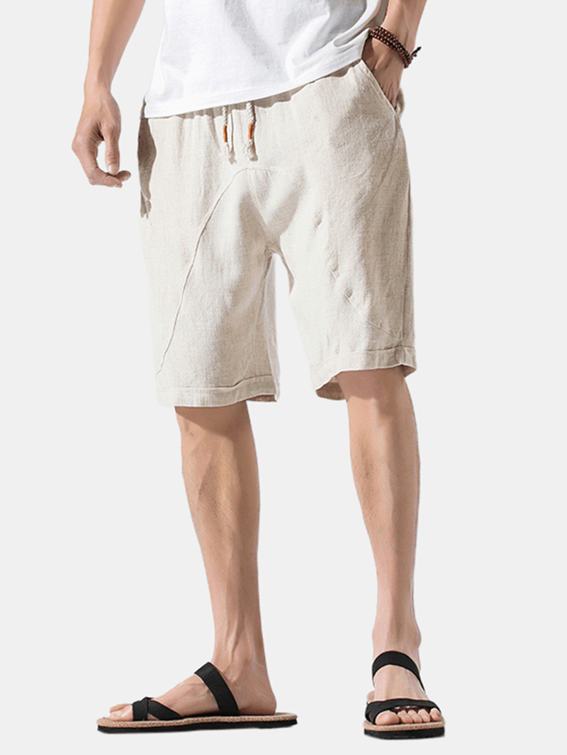 Mens Summer Linen Elastic Waist Loose Breathable Casual Shorts - MRSLM