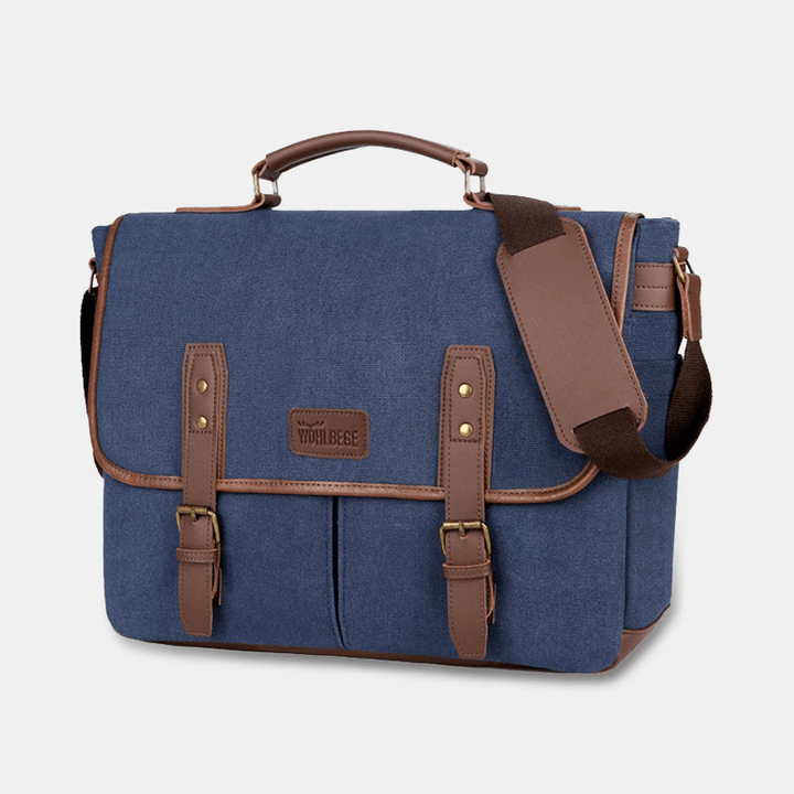 Men Canvas Multi-Pocket Wear-Resistant Vintage Business Messenger Bag Laptop Bag Crossbody Bag Handbag - MRSLM