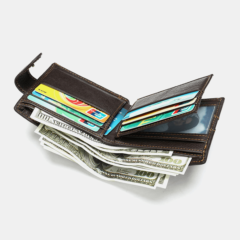 Men Genuine Leather Cowhide Retro 8 Cards Slot License Card Bag Wallet - MRSLM