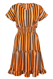 striped ruffle v-neck dress, view 2 - MRSLM