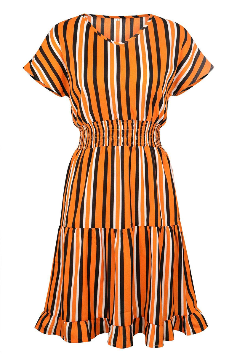 striped ruffle v-neck dress, view 2 - MRSLM