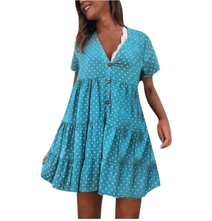 Buttoned ruched polka dot dress - MRSLM