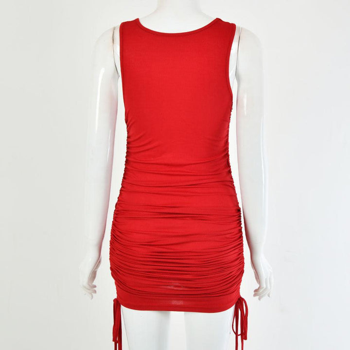 Drawstring pleated sexy bag hip vest dress - MRSLM