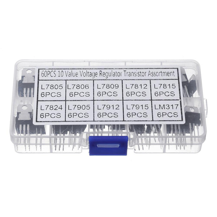 60pcs 10 Values TO-220 Voltage Regulator Transistor Triode Kit L7805 L7806 L7809 L7812 L7815 L7824 L7905 L7912 L7915 LM317 with Box - MRSLM