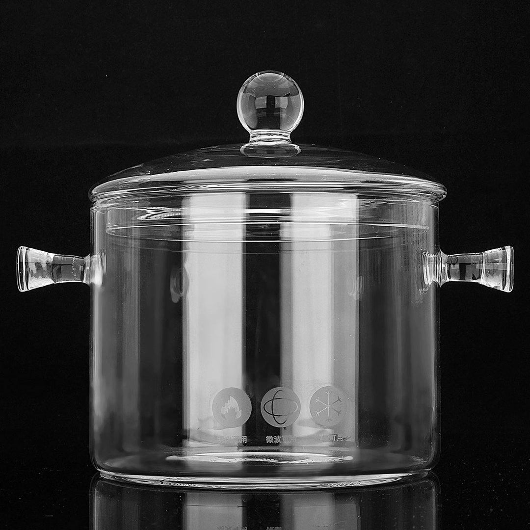 1.5/1.7L Resistant Clear Glass Cooker Pot Soup Heat Bowl Food Milk Cooker Tool Heating Kitchen Pot - MRSLM