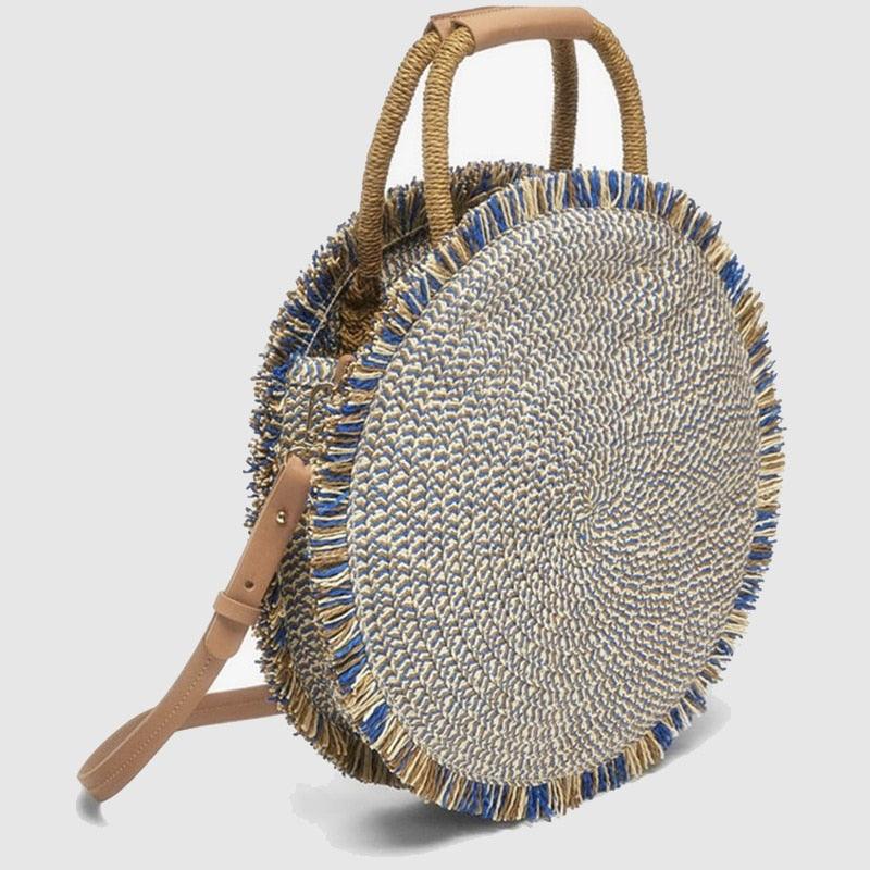 Ins wind straw woven round fringe one-shoulder beach diagonal bag - MRSLM