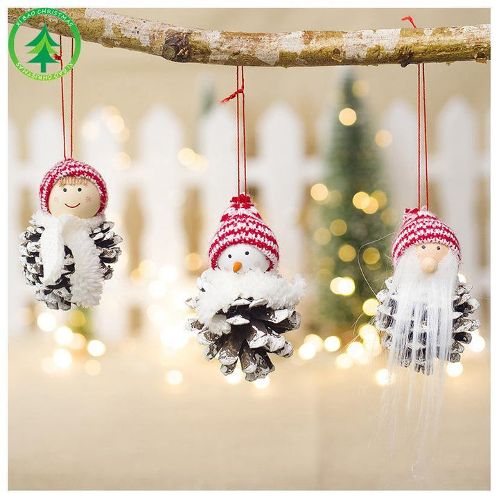 New Christmas Decoration Creative Wood Doll Doll Pine Cone Pendant Mini Doll Charm - MRSLM