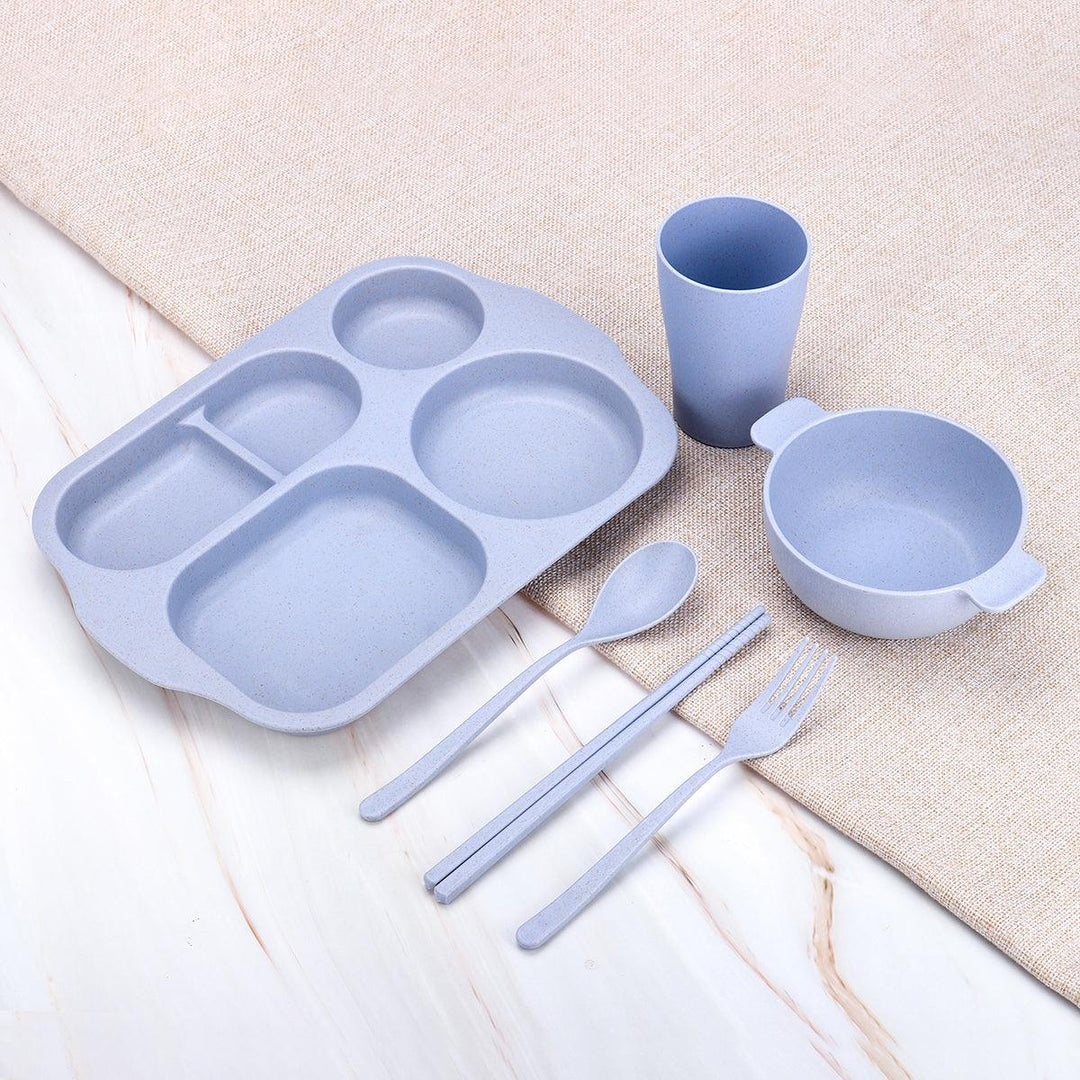 6Pcs Tableware Set Non-Toxic Bamboo Fiber Tableware Fork Chopsticks Spoon Set For Home Canteen Supplies - MRSLM