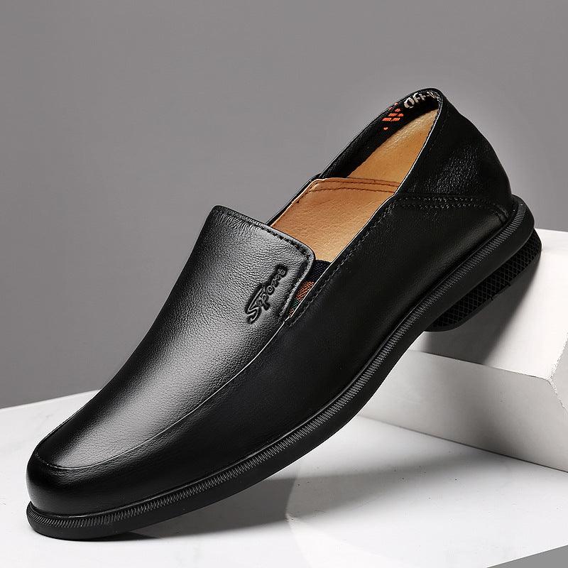 Business Dress Casual Leather Shoes Men's Korean Fashion British Youth Soft Leather Pointed Black Inner Height - MRSLM