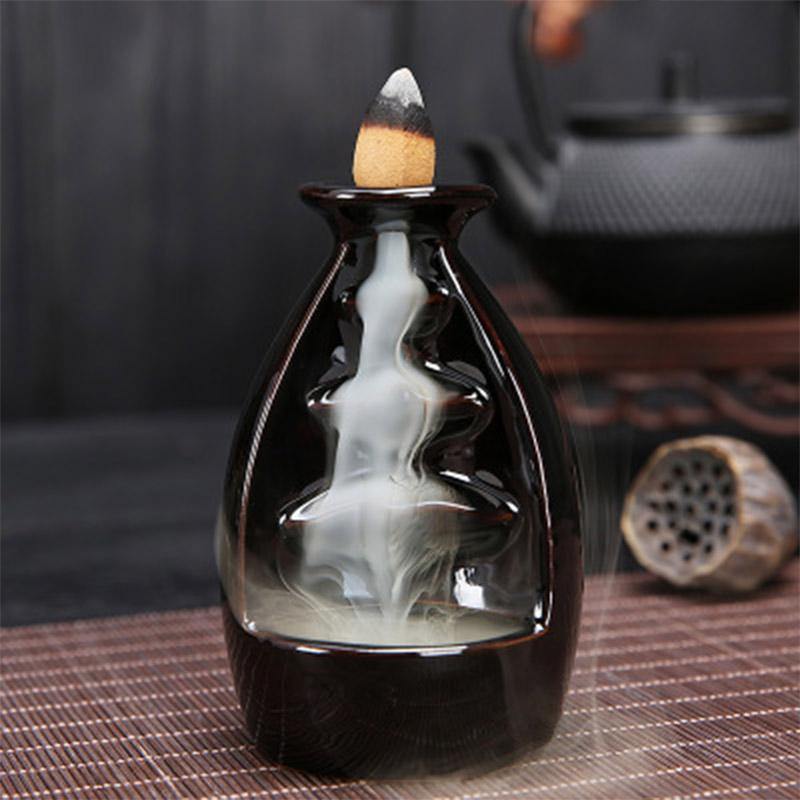 Porcelain Backflow Ceramic Cone Incense Burner Holder Buddhist Cones Home Gift - MRSLM