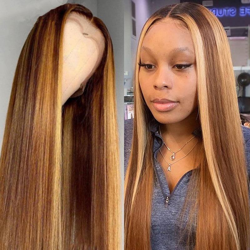 Women's gradient long straight rose net wig set (As shown Straight hair) - MRSLM