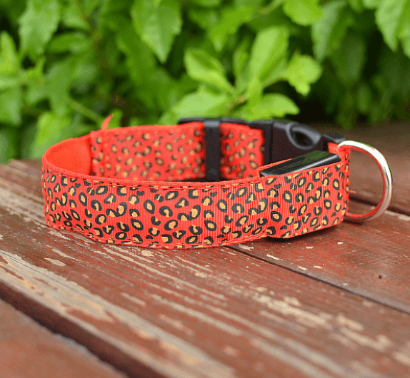 LED Dog Collar Safety Adjustable Nylon Leopard Pet Collar - MRSLM