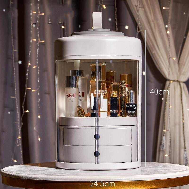 Dressing Table Transparent ABS Dressing Case Double Door Round Cosmetic Box Rotating Jewelry Cosmetic Case With Drawer - MRSLM